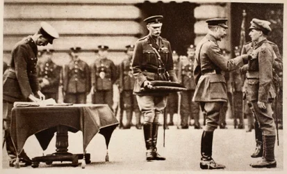 King George V awarding the Victoria Cross to Private Wilfred Edwards, Kings Own Yorkshire Light Infantry, 1914-1918